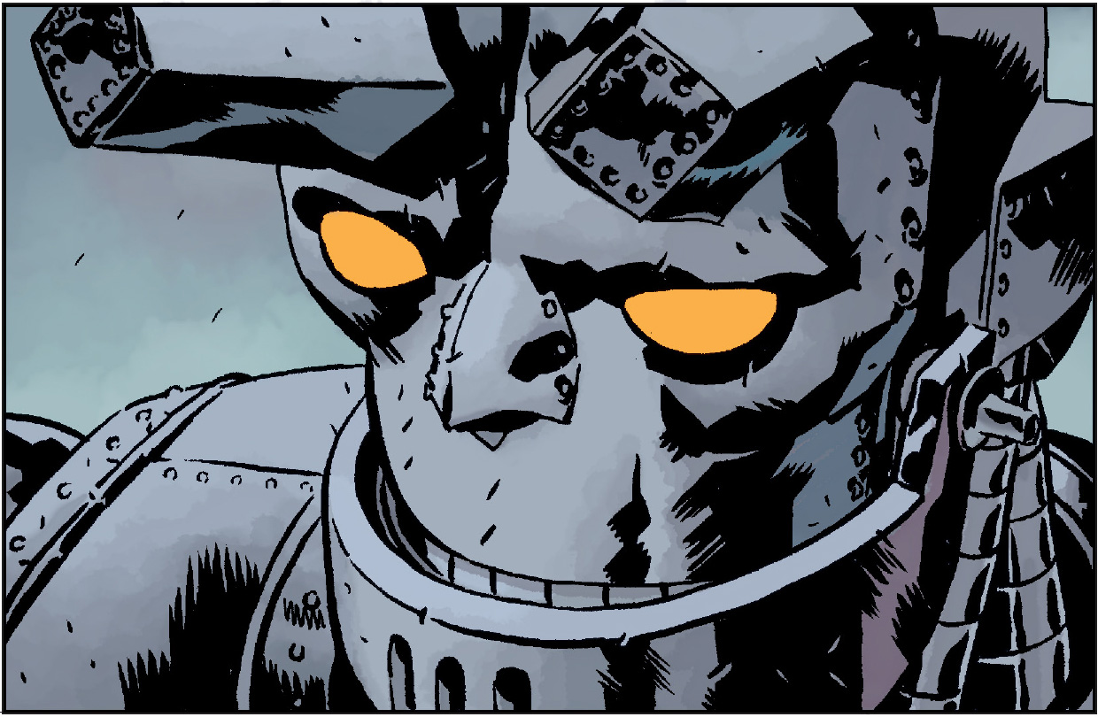 Un des panneaux de Duncan Fegredo pour Giant Robot Hellboy.