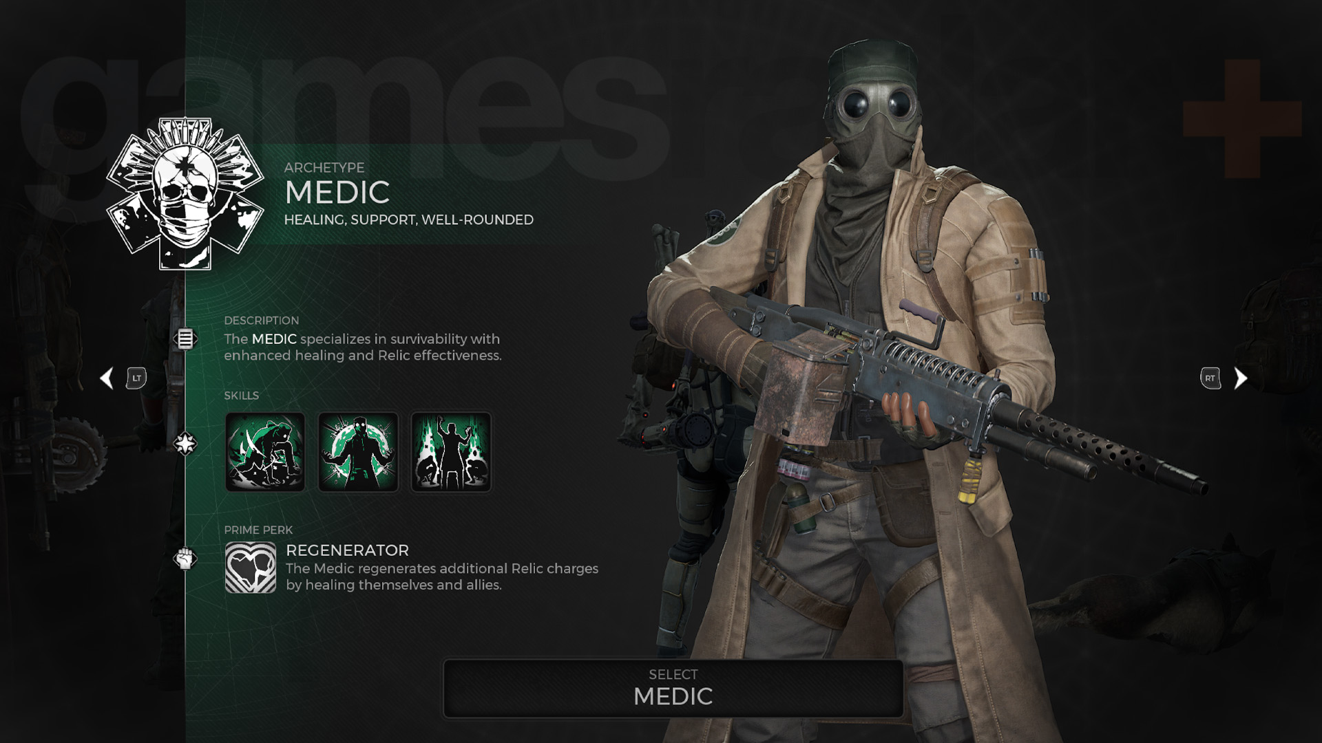 Remnant 2 Medic Archetype képernyő