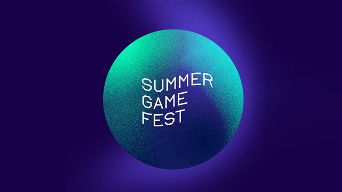 "青い背景の夏のゲームフェストのロゴ"