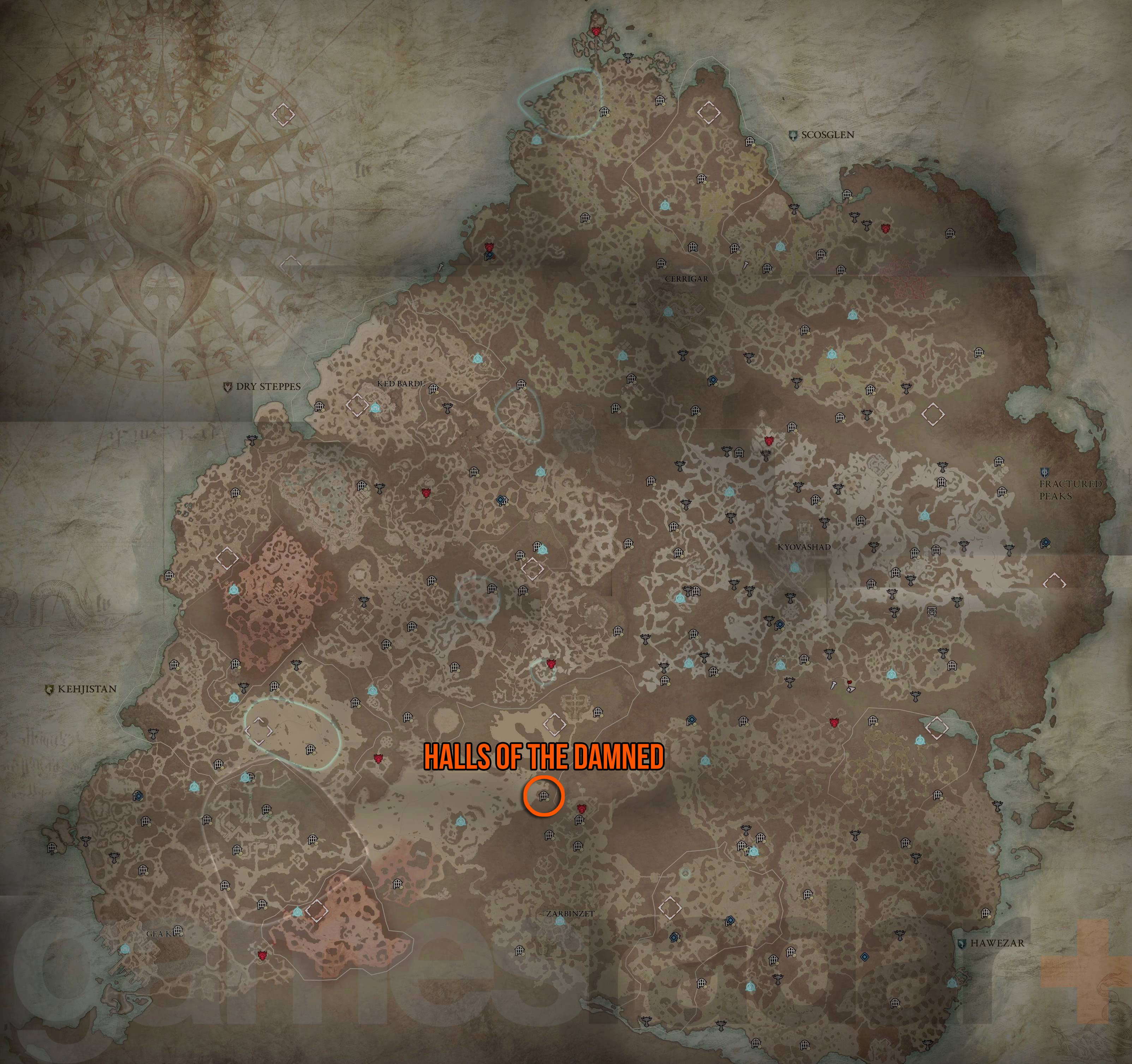 Posizione delle Sale dei Dannati di Diablo 4 sulla mappa
