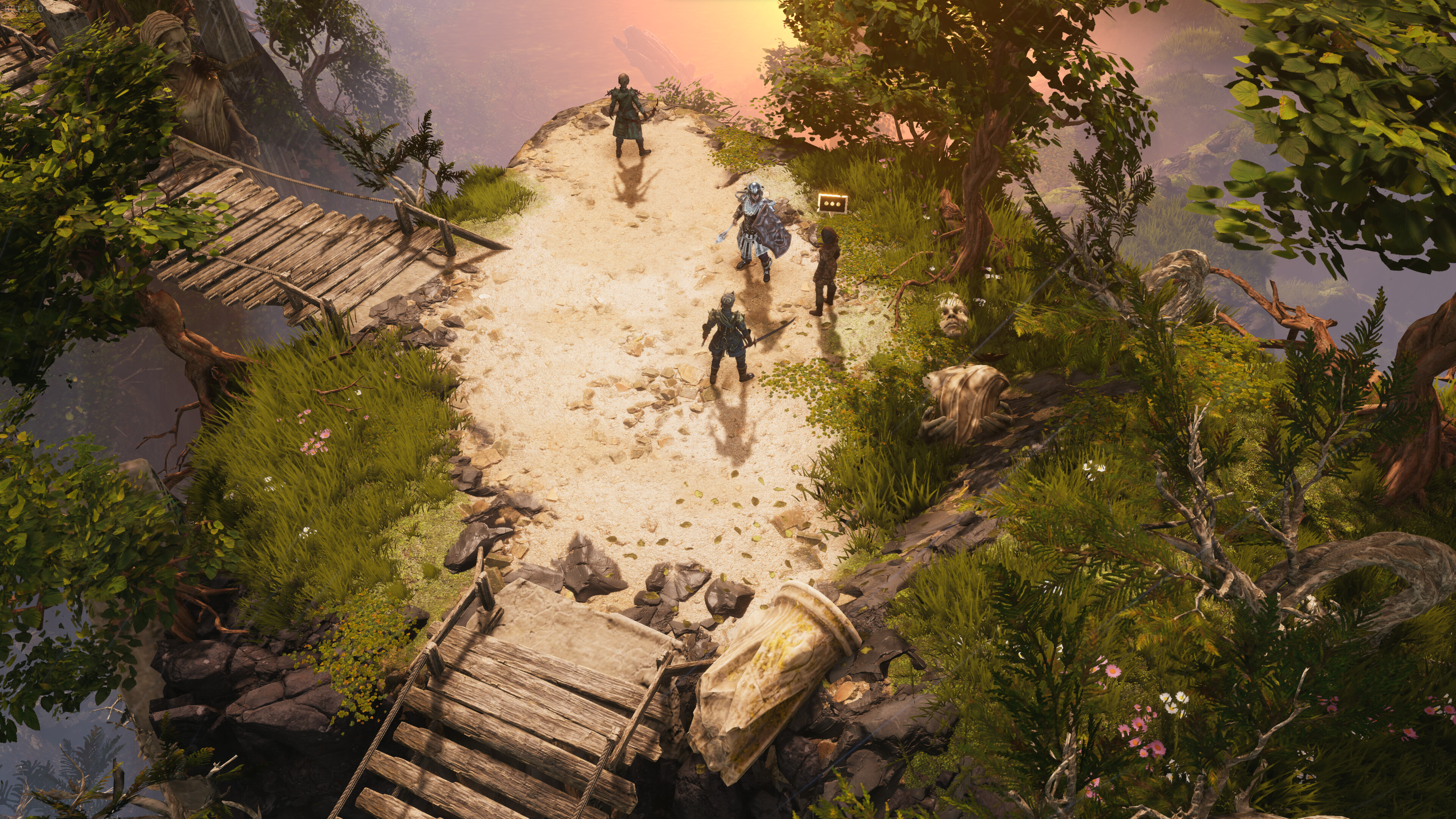 Egy csapat gyülekezik egy sziklás sziklaoldalon a Last Epoch egyik screenshotján.