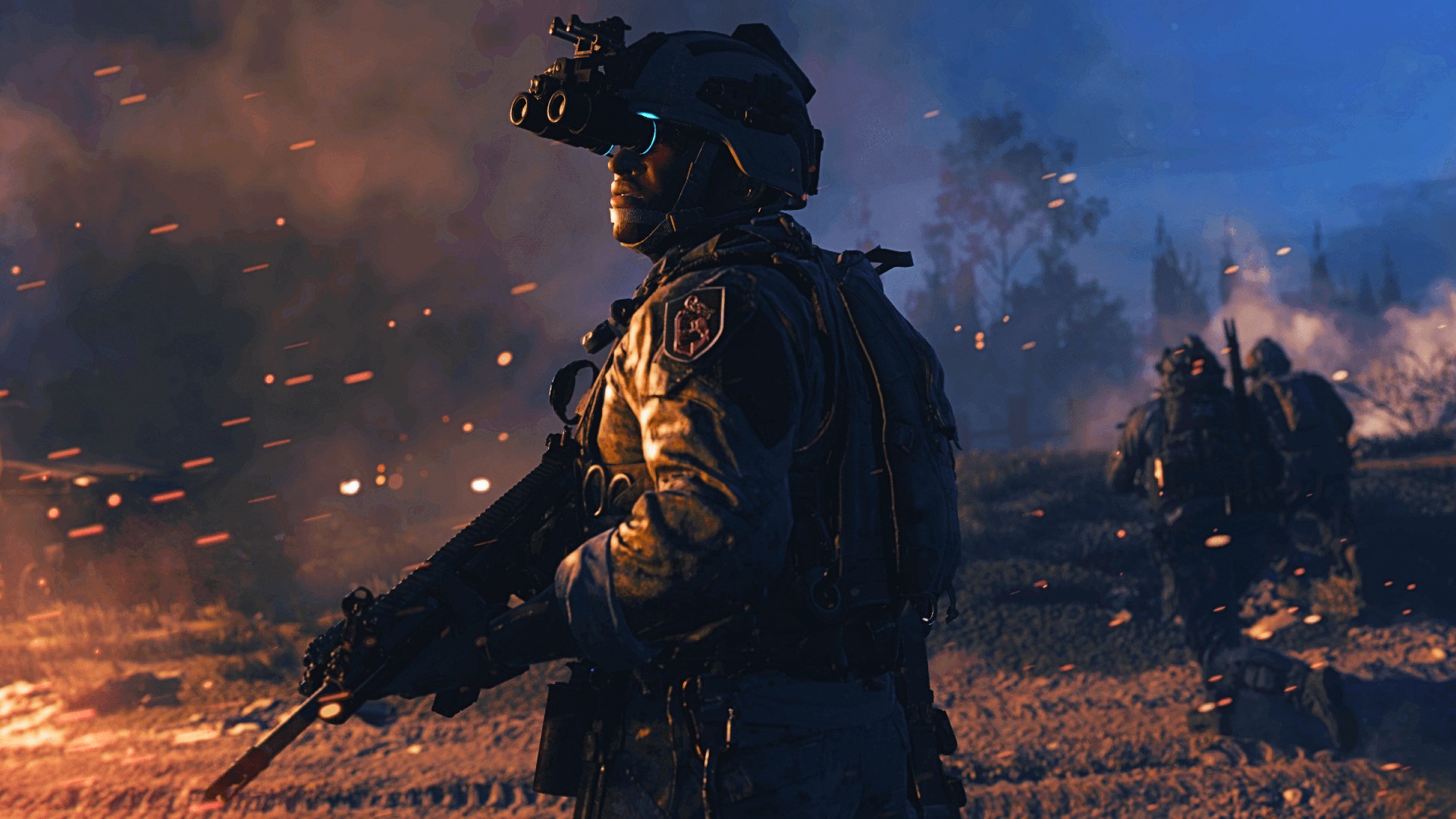 Um soldado olha para o ecrã durante a campanha do Call of Duty: Modern Warfare