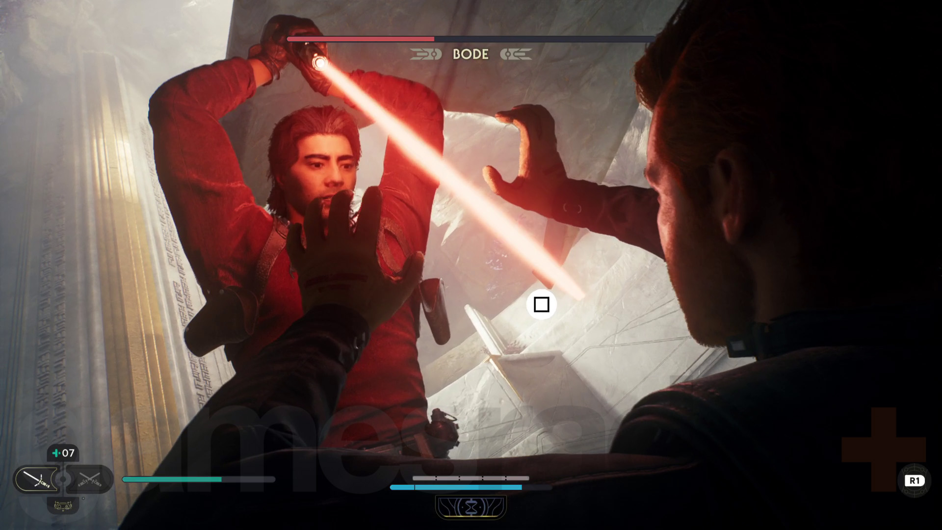 Star Wars Jedi Survivor Tanalorr walkthrough ライトセーバーでCalを刺そうとするBode。