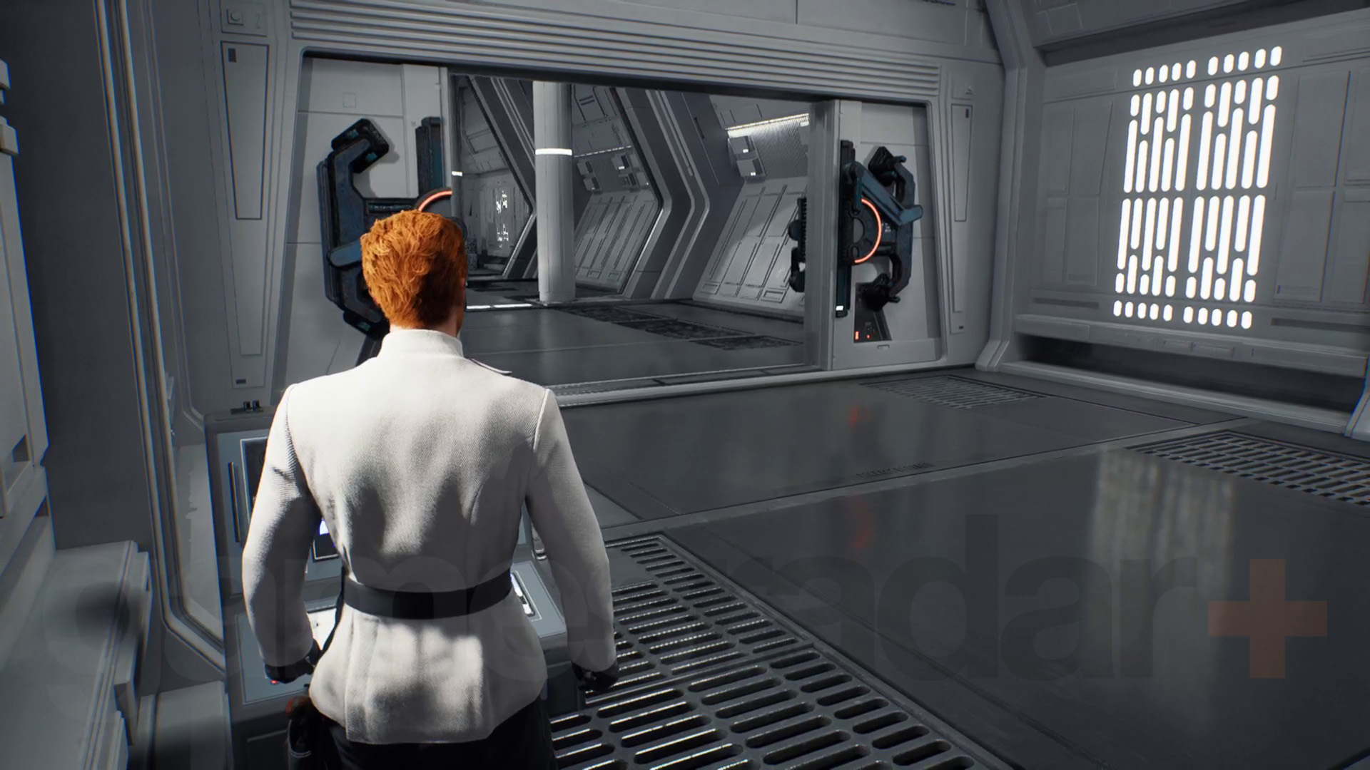 حرب النجوم Jedi الناجية Nova Garon تجول في زي ISB يفتح الباب باستخدام محطة