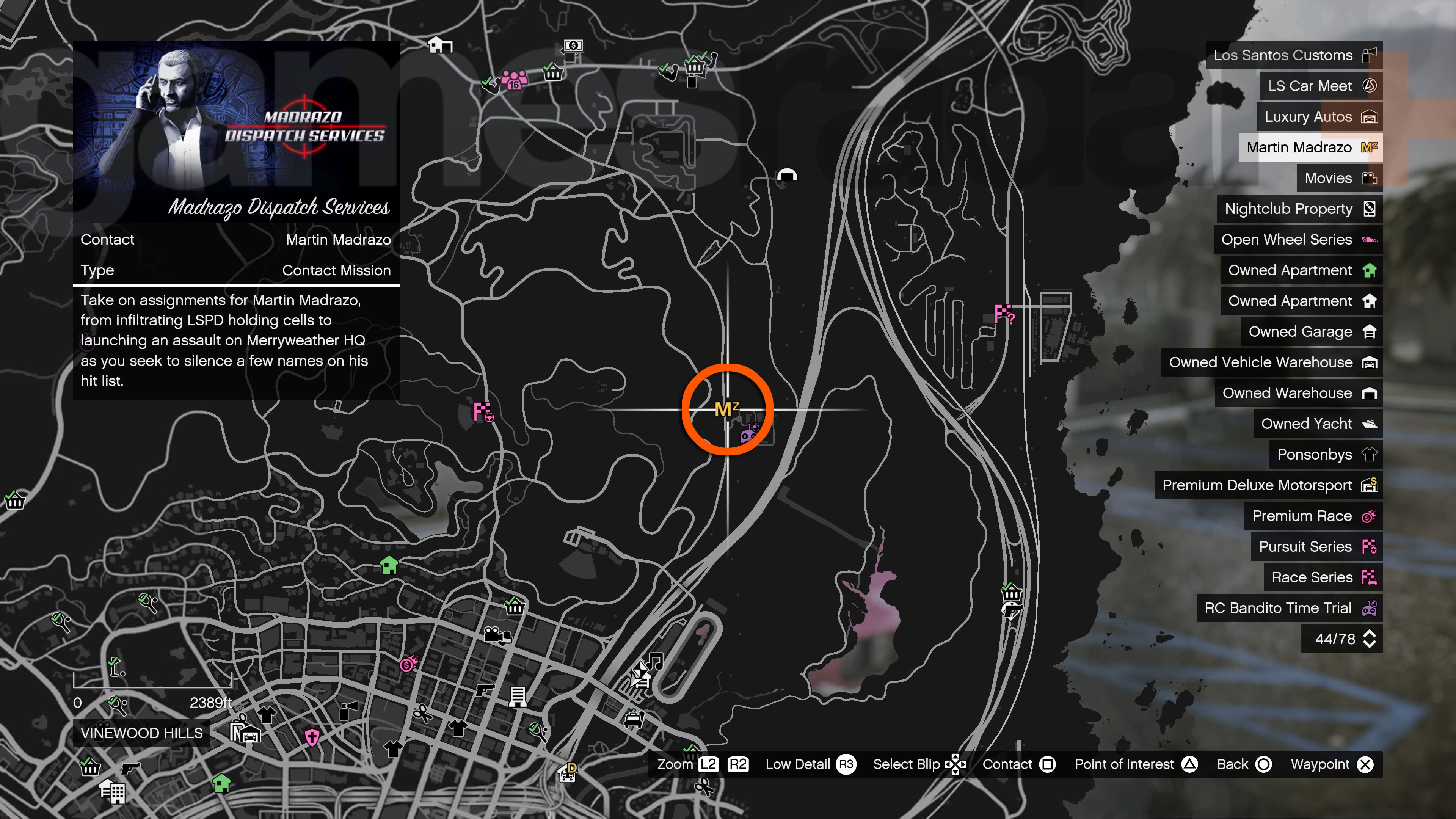 من أين تبدأ موقع GTA Online Missions موقع على الخريطة