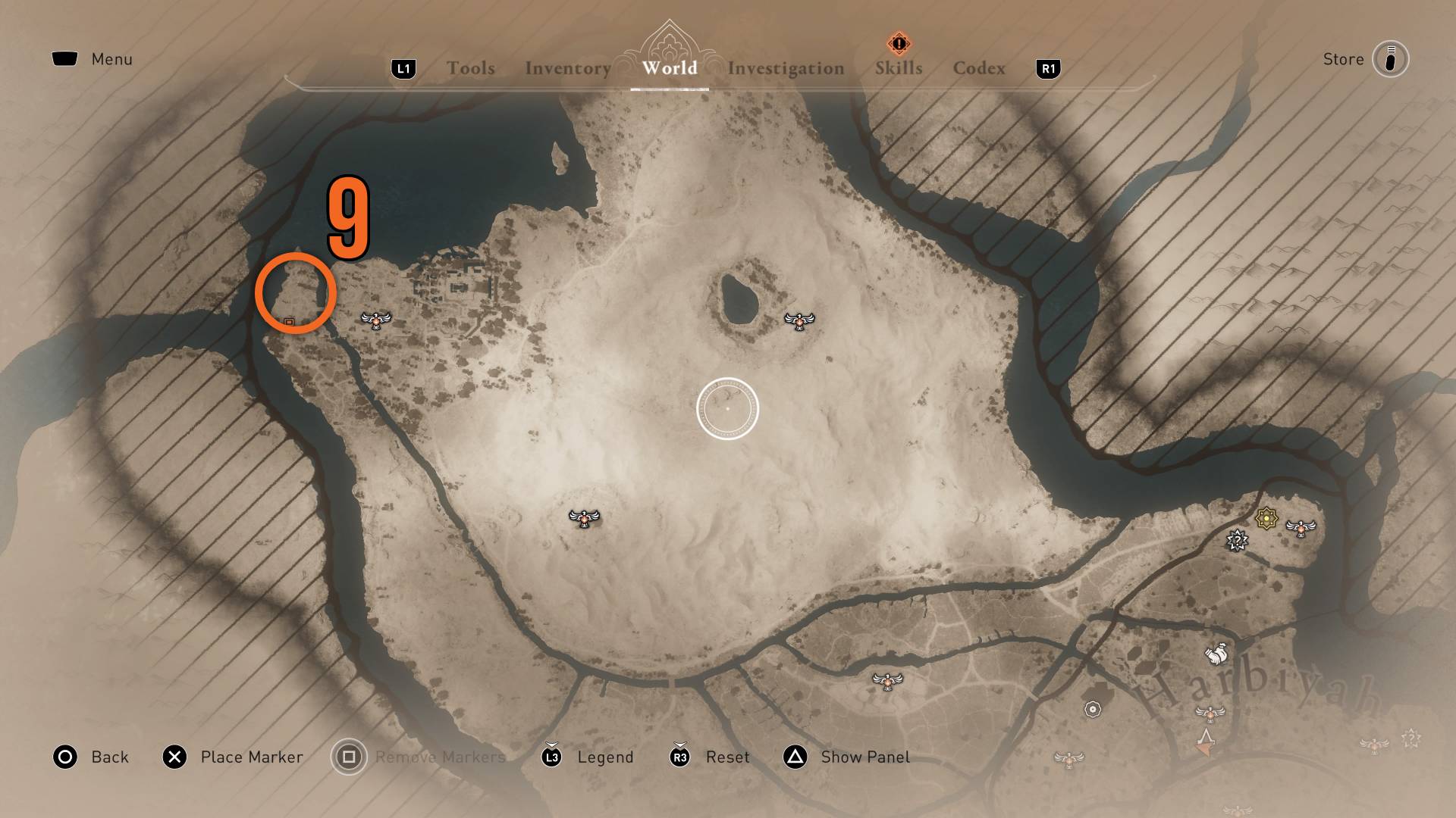 Fragmento misterioso de Assassin's Creed Mirage no ecrã do mapa de Anbar