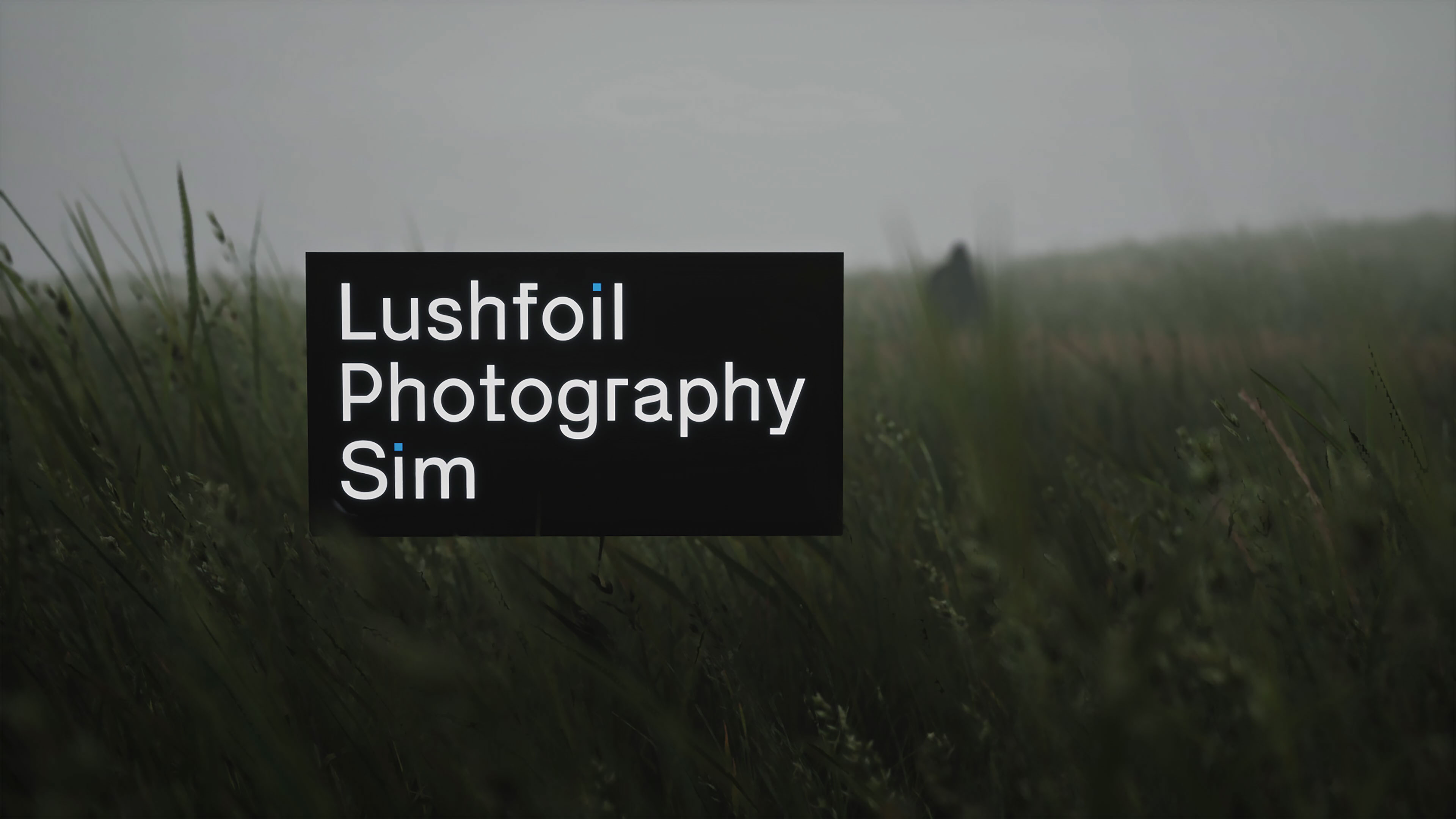 Lushfoil Photography Sim Key Art يتميز بشعار وخلفية عشبية