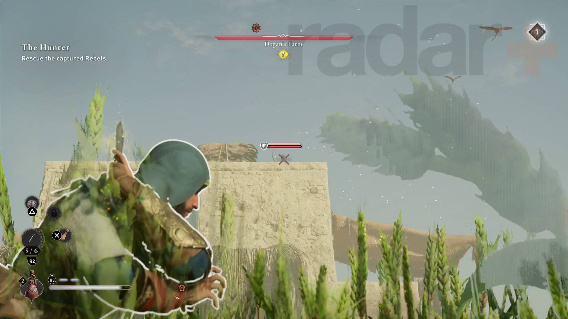 Assassin's Creed Mirage vinkkejä Basim valmistautuu heittämään heittoveitsen ampujaa kohti