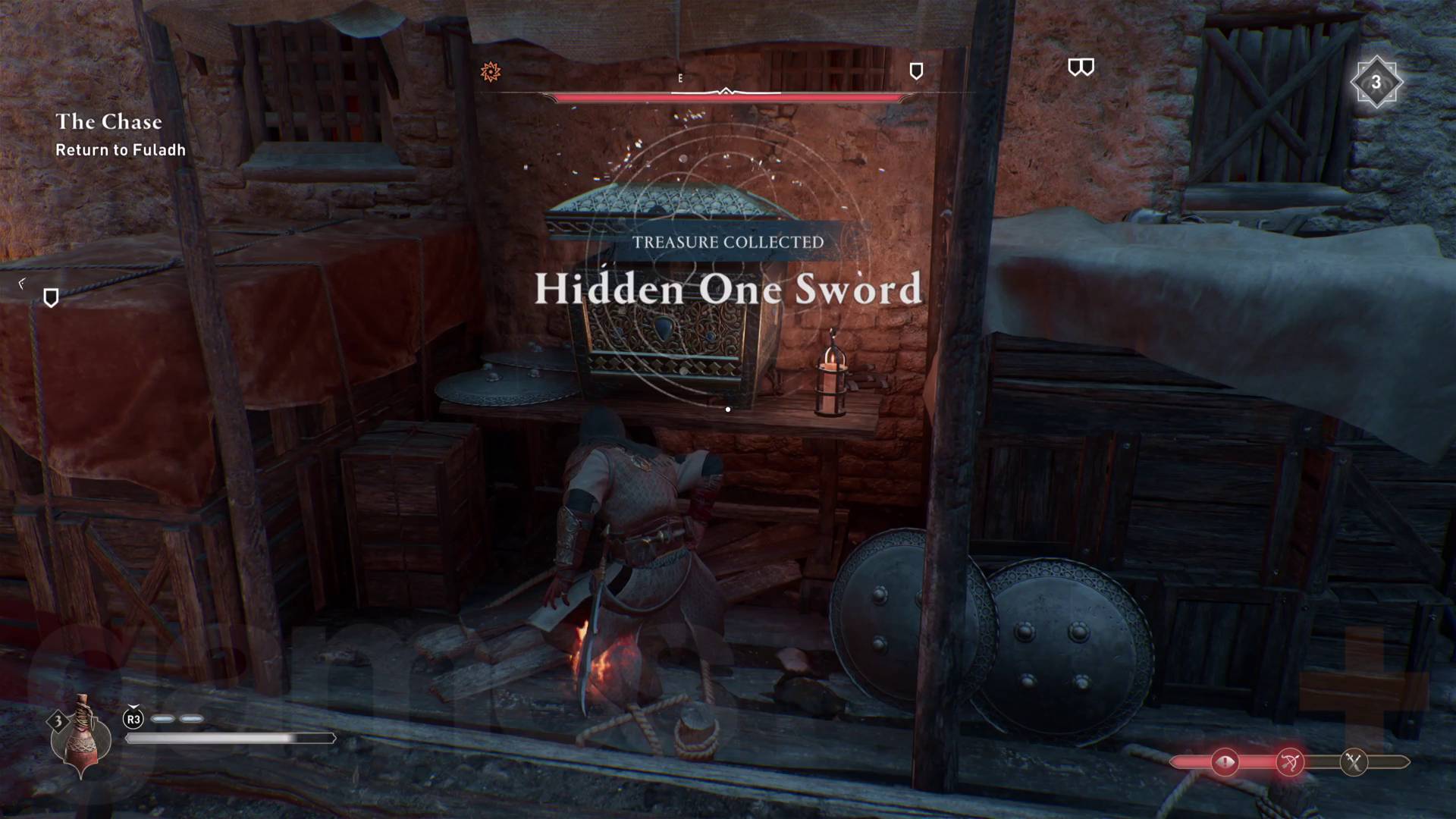 Assassin's Creed Mirage tips cufărul cu unelte care conține o sabie ascunsă