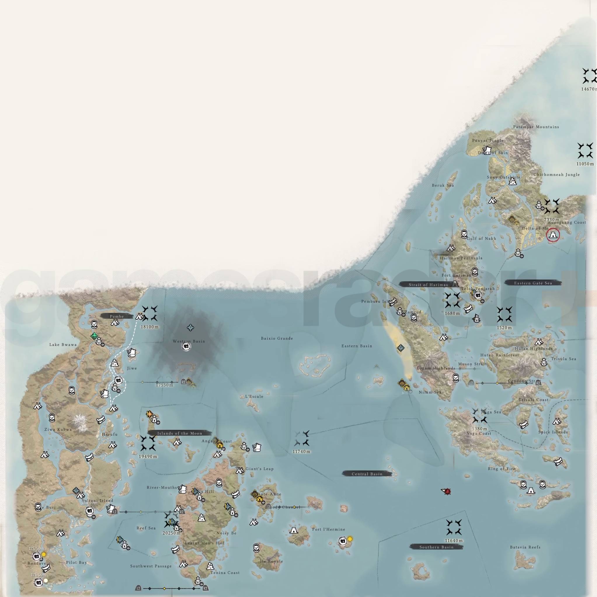 Skull and Bones teljes játékbeli térkép