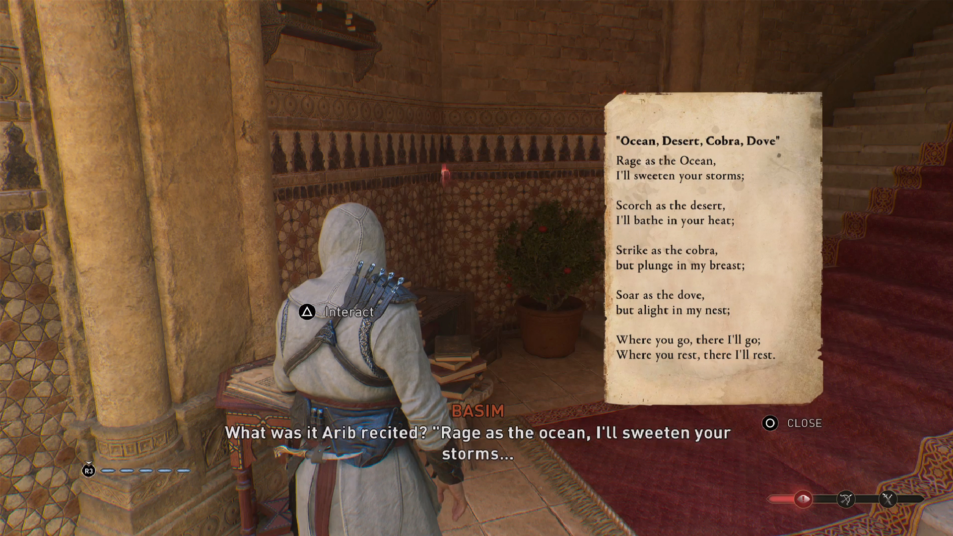 Het gedicht bij de boekpuzzel in Assassin's Creed Mirage