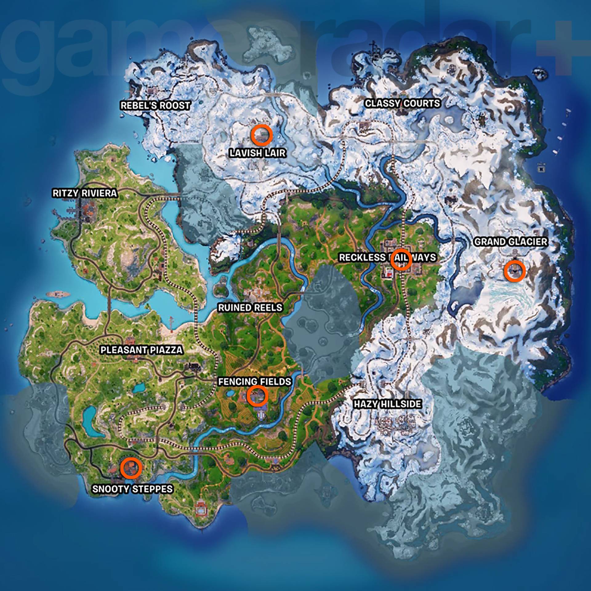 Fortnite weapon mods benchs marked on Chapter 5 season 1 map