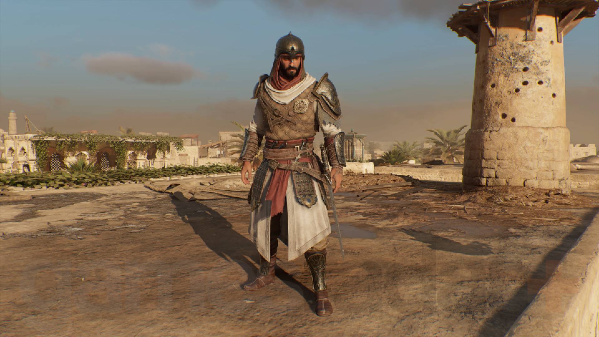 アッバース朝の騎士の服を着ているAssassin's Creed Mirage Basim