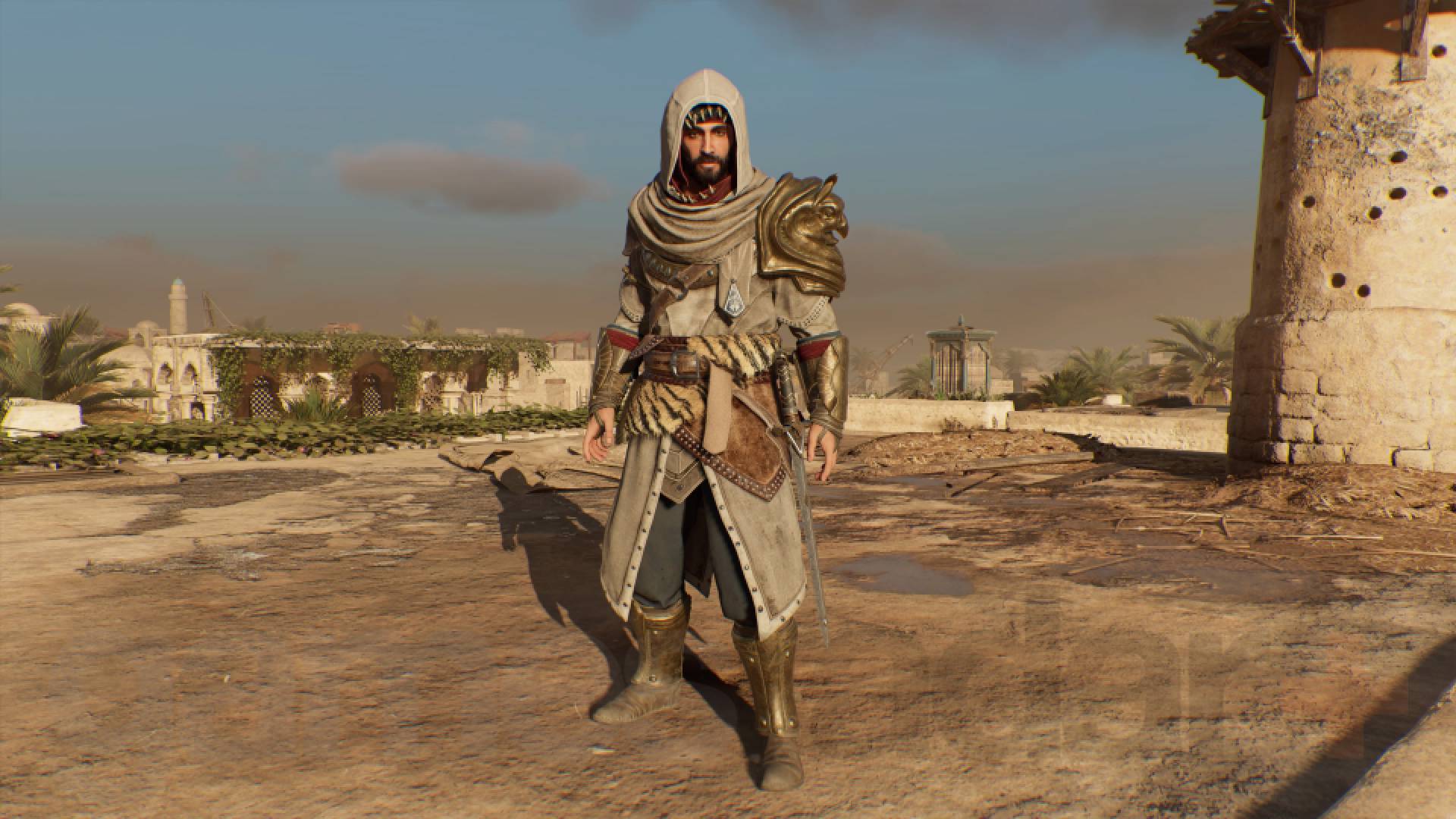 Basim de Assassin's Creed Mirage com o fato de Rostam