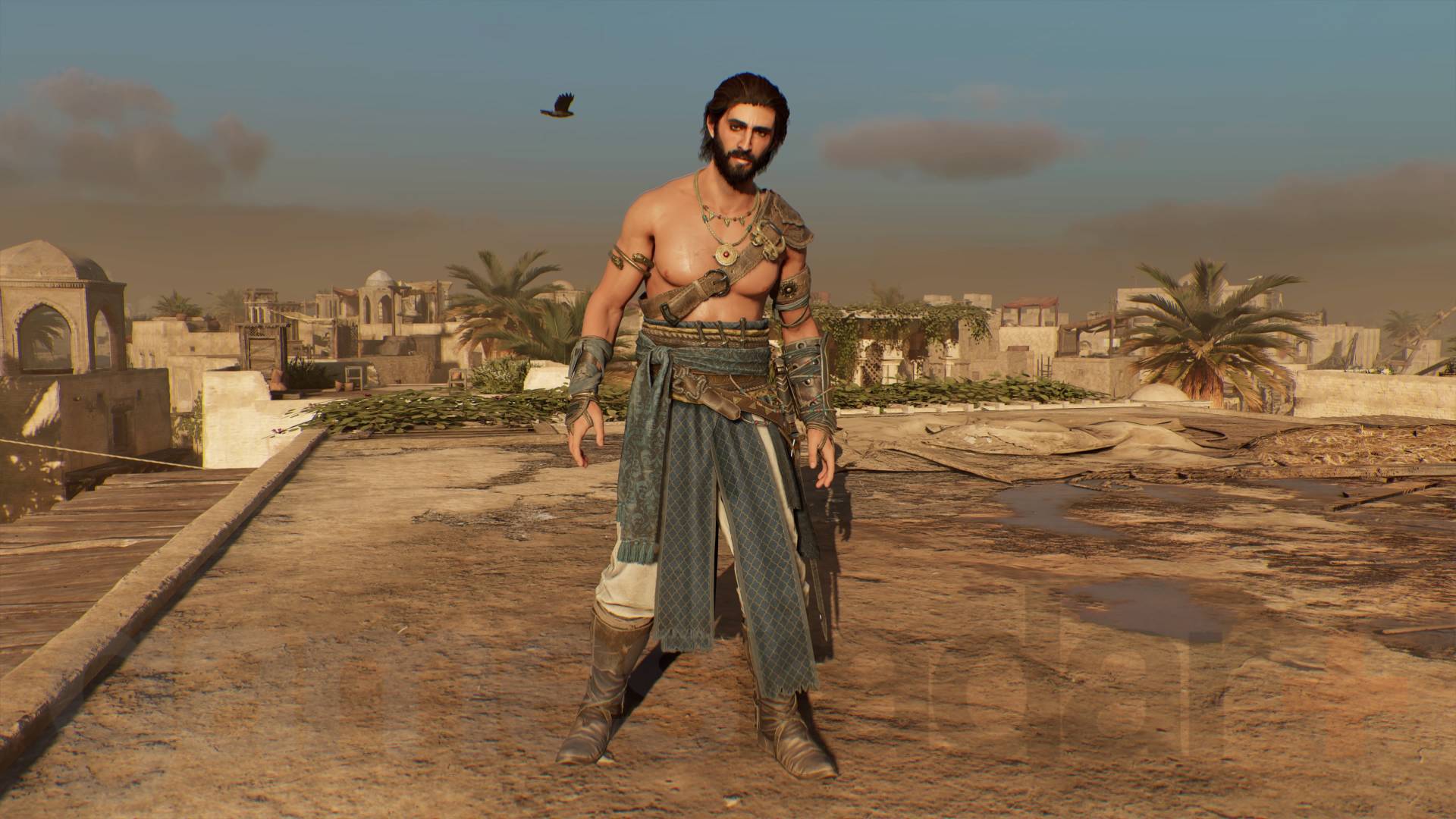 Assassin's Creed Mirage Basim portant la tenue Sand