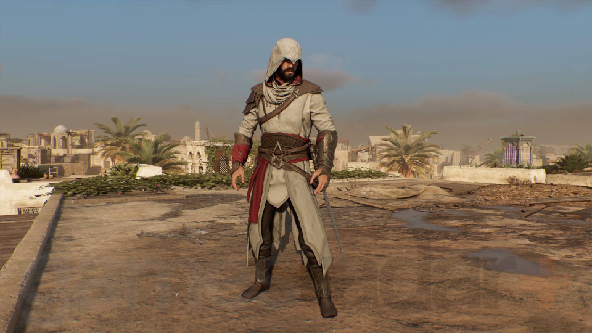 Assassin's Creed Mirage Basim usando fantasia de mestre assassino