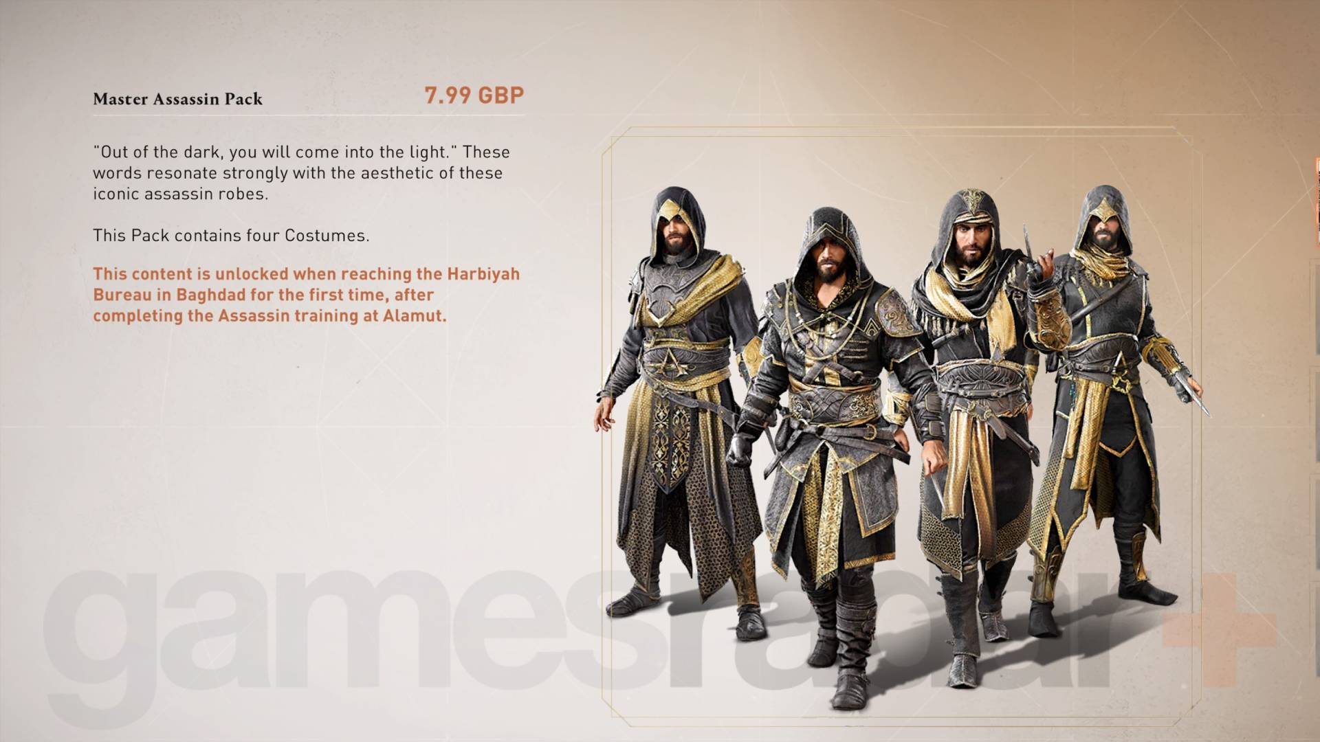 Assassin's Creed Mirage Basim portant un costume de maître assassin