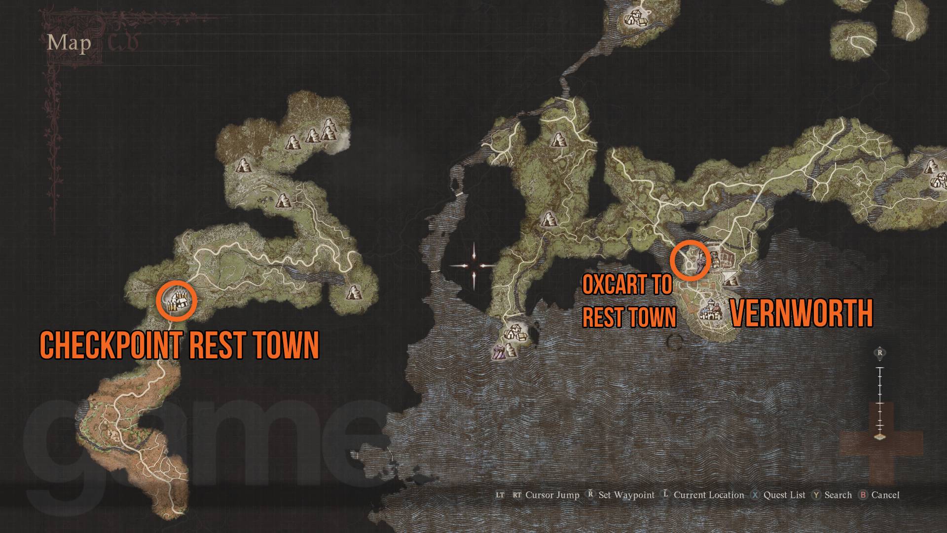 Dragon's Dogma 2 Saint of the Fluums Map to Checkpoint Rest Town