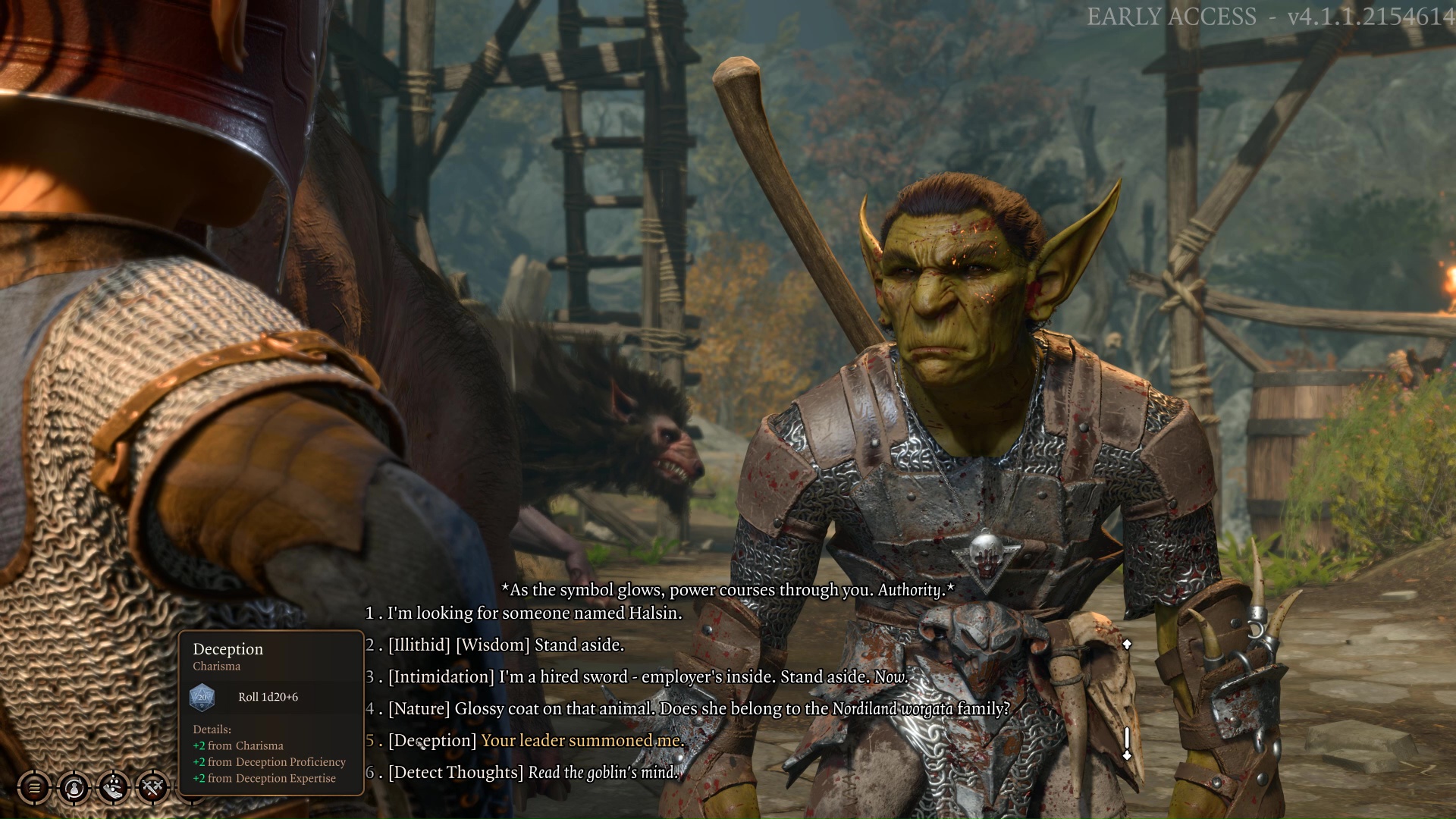 Diálogo com um goblin fora do acampamento dos goblins em Baldur's Gate 3