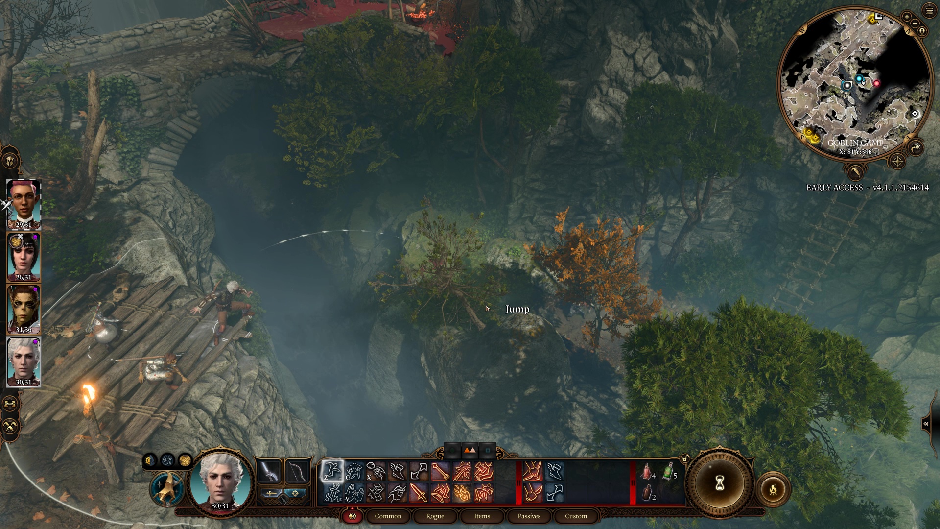 Astarion springt in het Goblin-kamp in Baldur's Gate 3