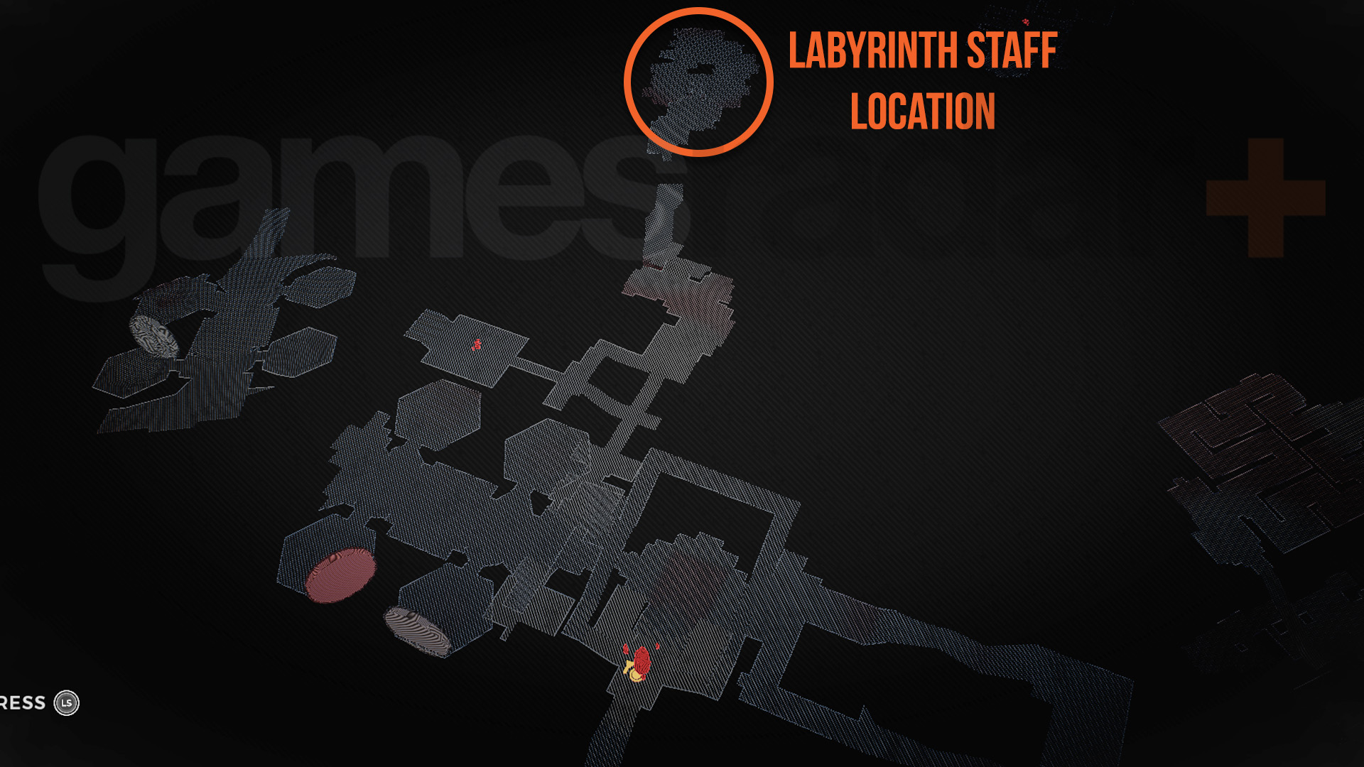 Umístění štábu Remnant 2 Labyrinth zvýrazněné na mapě Fractured Ingress
