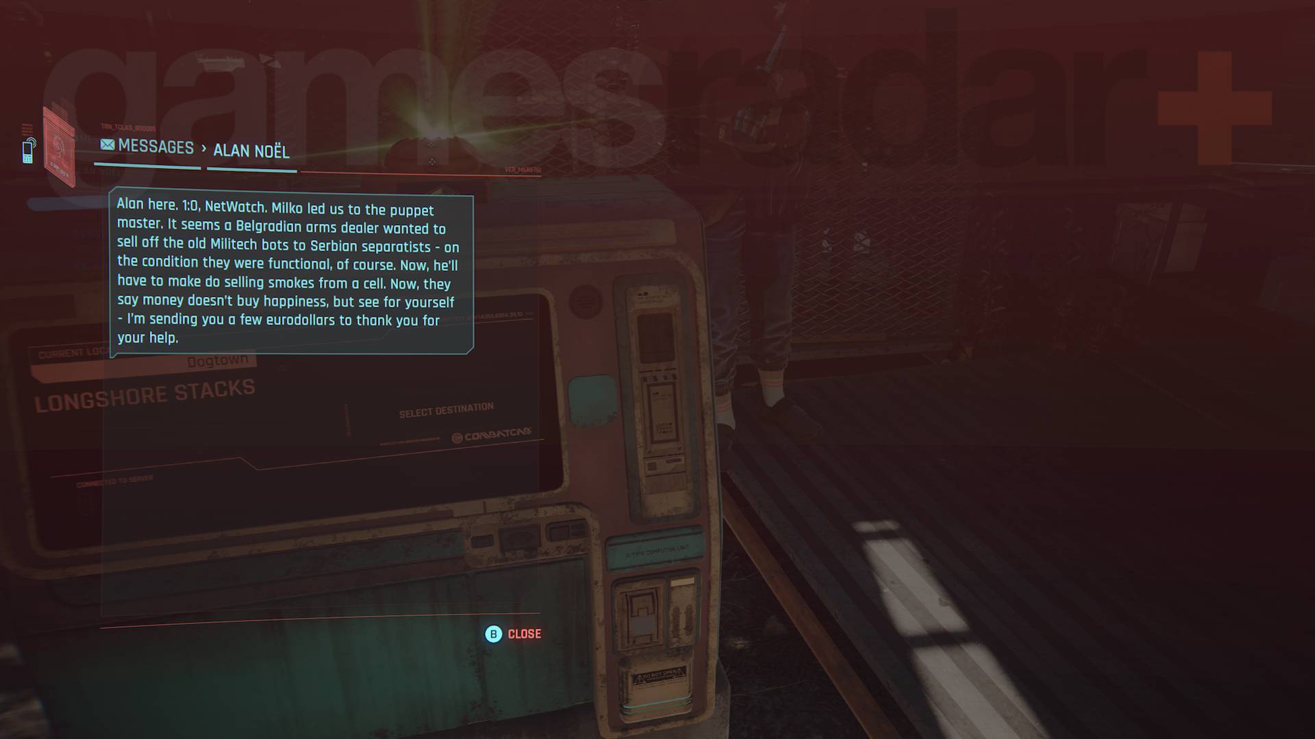 Cyberpunk 2077 Phantom Liberty Treating Symptoms messaggio olografico di Alan sul successo dell'operazione