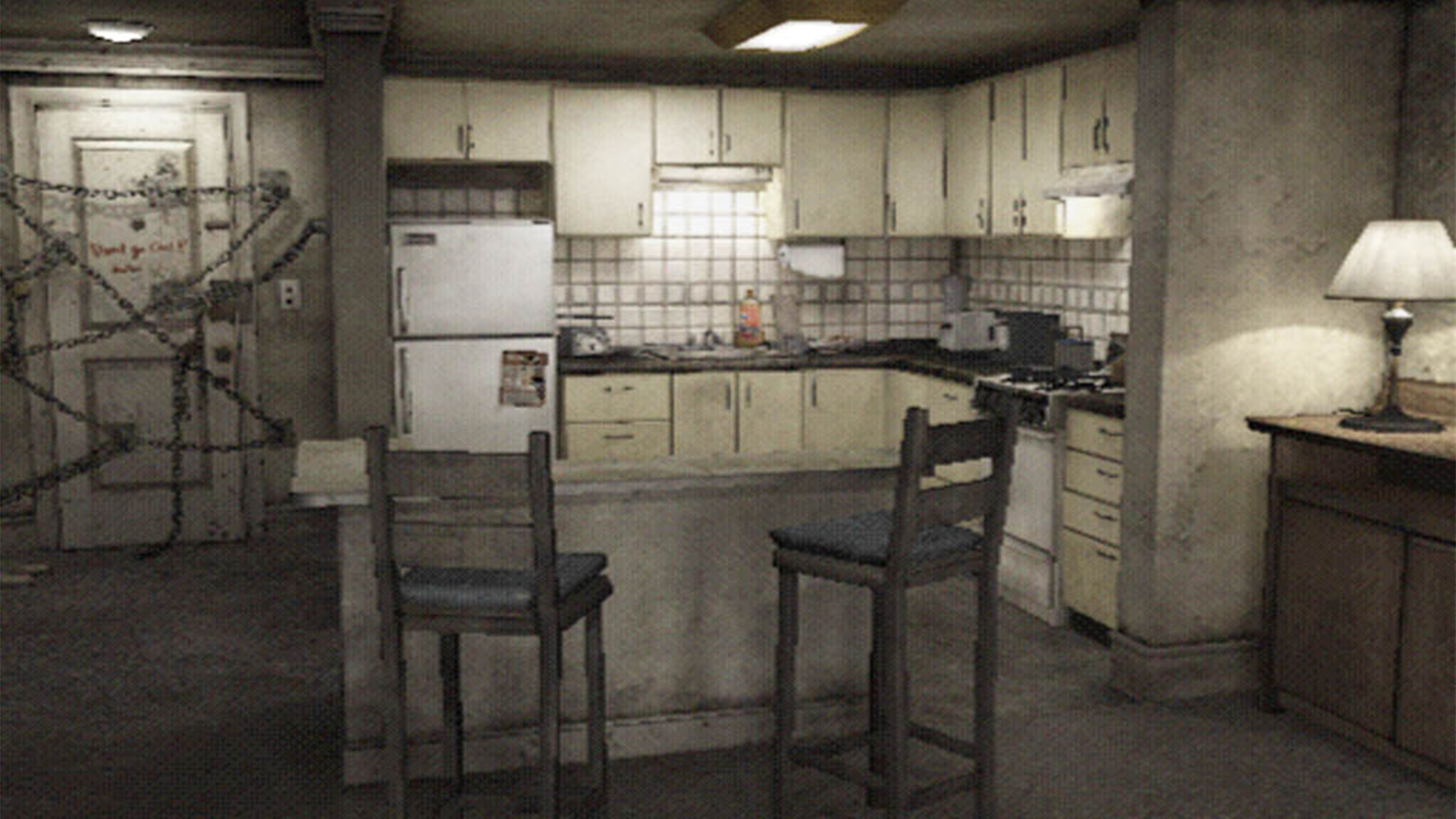 Captura de pantalla de Silent Hill 4: The Room que muestra el apartamento maldito