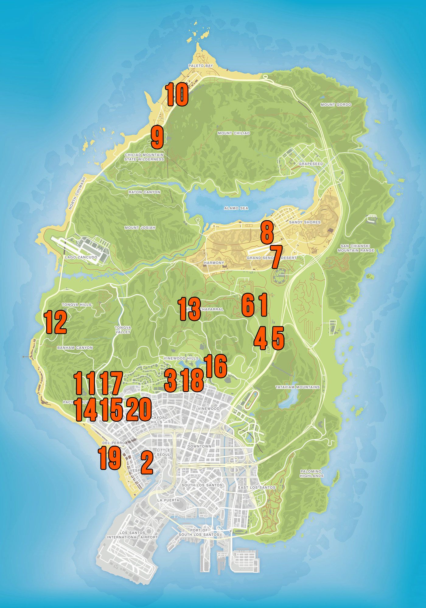 Mapa umístění zvířat v GTA Online
