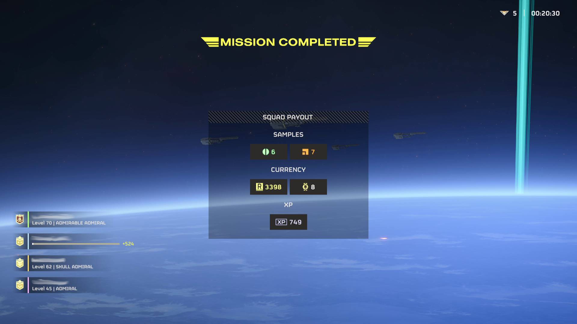 Helldivers 2 عينات مستخرجة في Mission Complete Screen