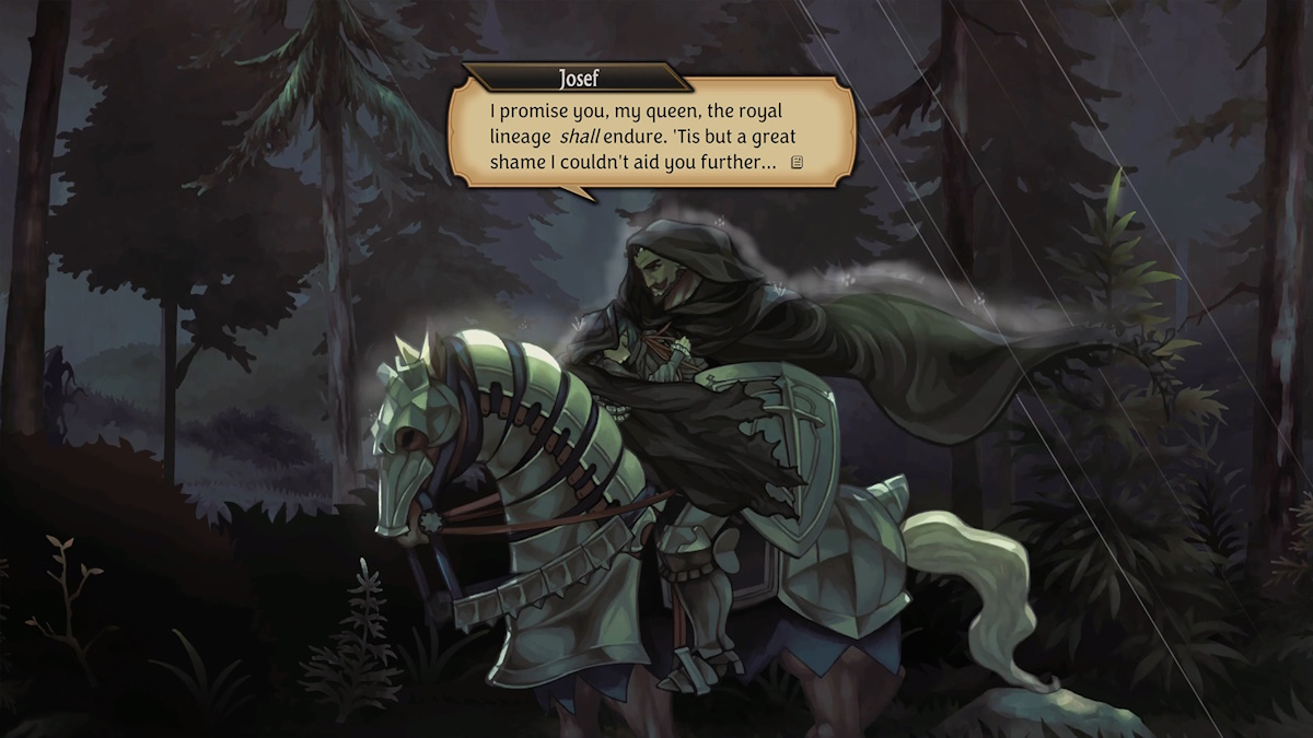 Schermata cinematografica di Unicorn Overlord che mostra un cavaliere e un principe
