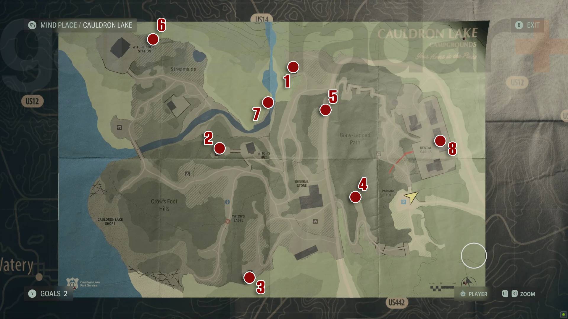 Mapa de localizaciones de las fiambreras de Alan Wake 2