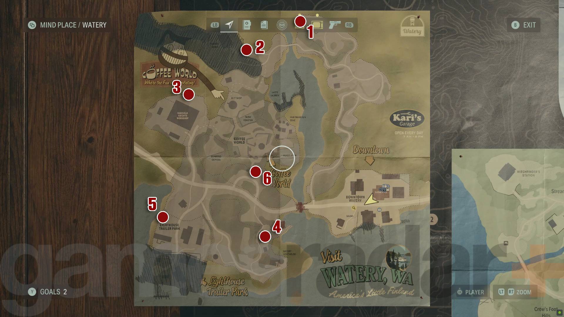 Alan Wake 2 Karte der Standorte von Lunchpaketen