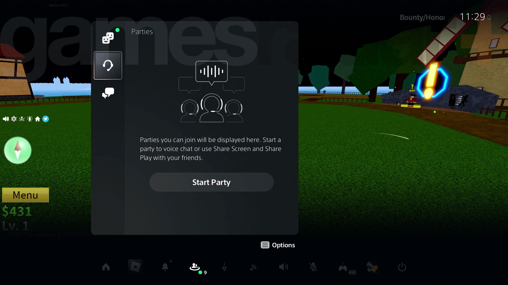 Roblox na PS5 utilizando o chat de voz da PSN