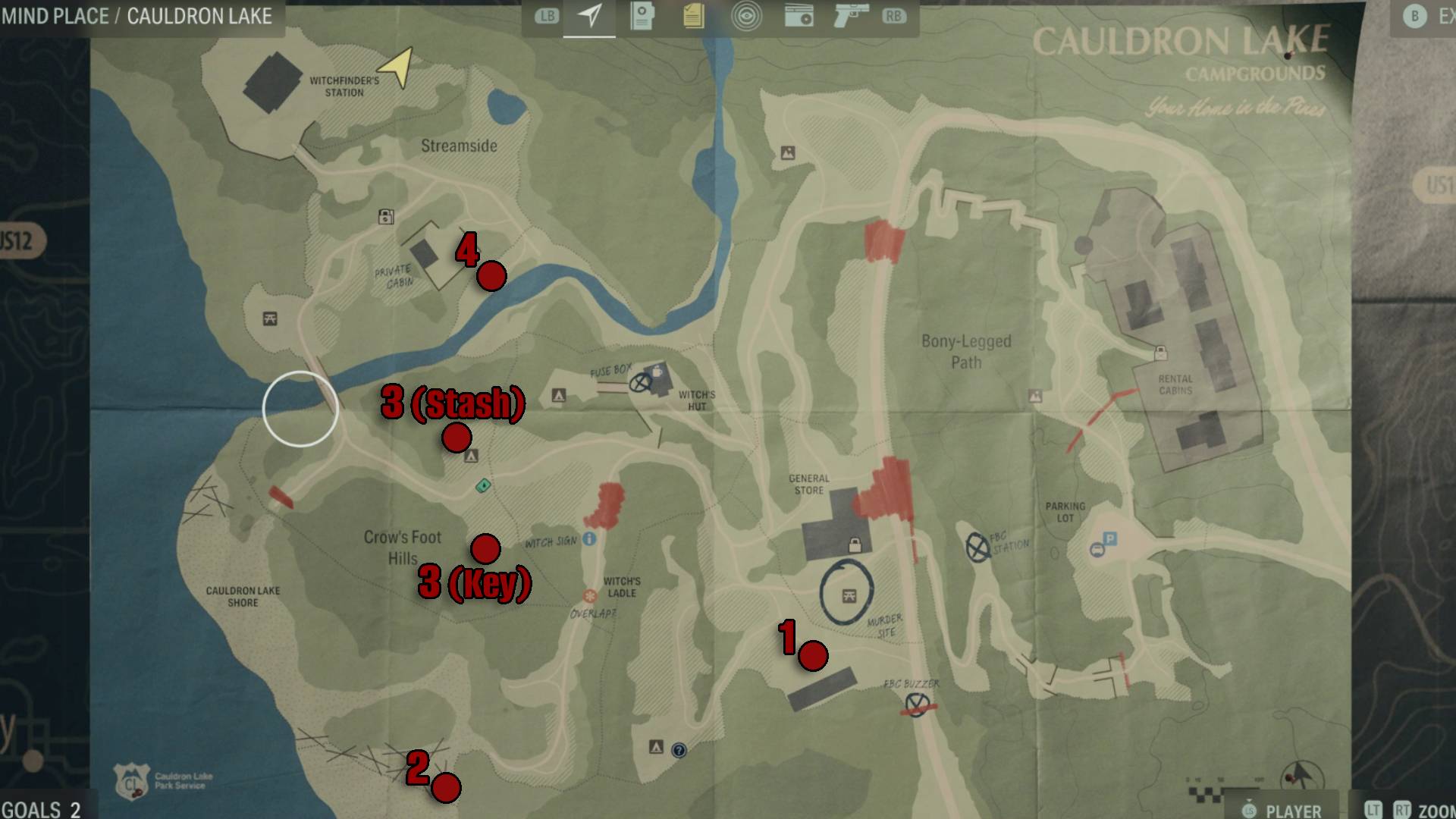 Alan Wake 2 karta över gömställe