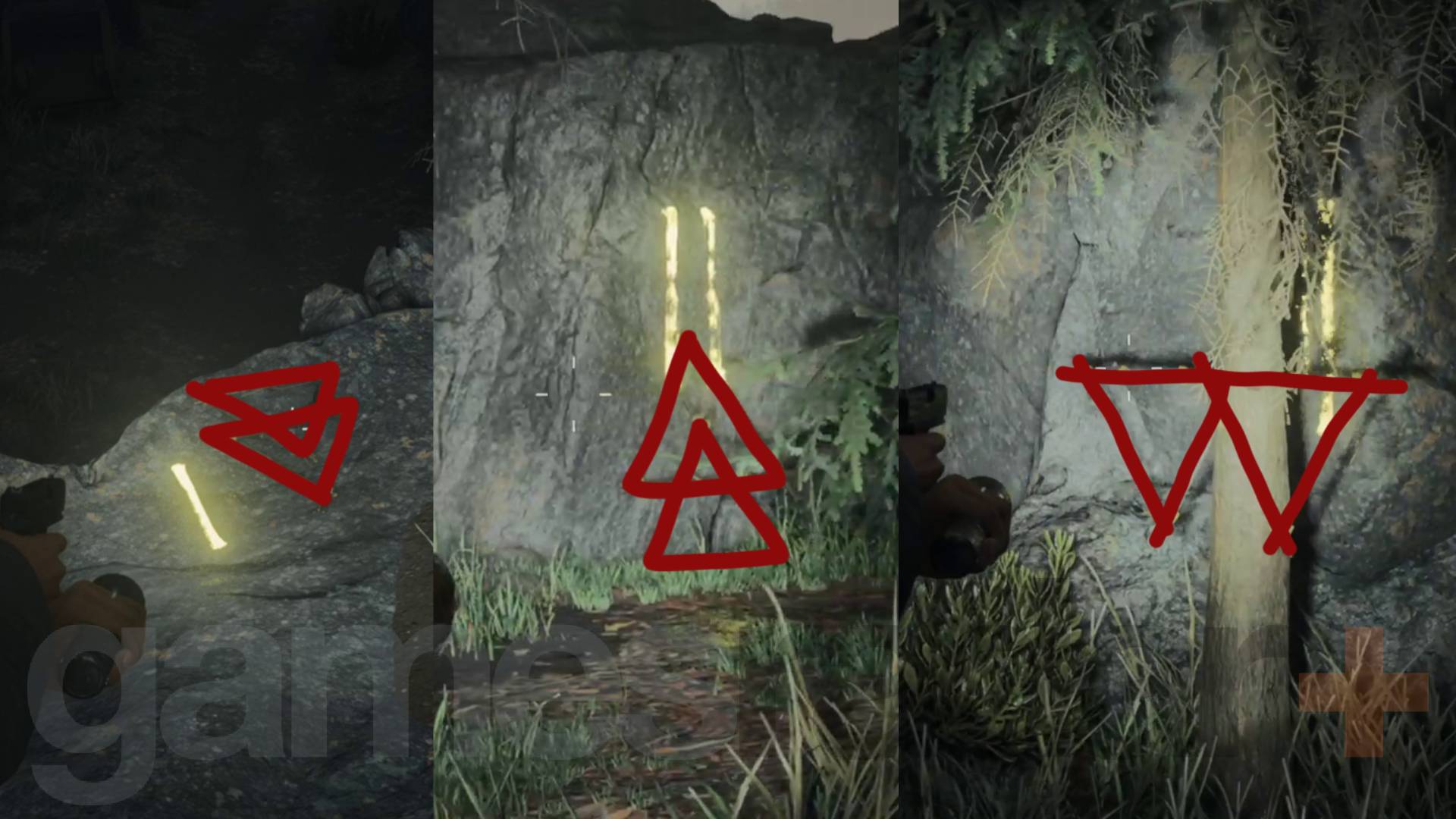Alan Wake 2 cult stashes watery LIghthouse yellow paint symbols