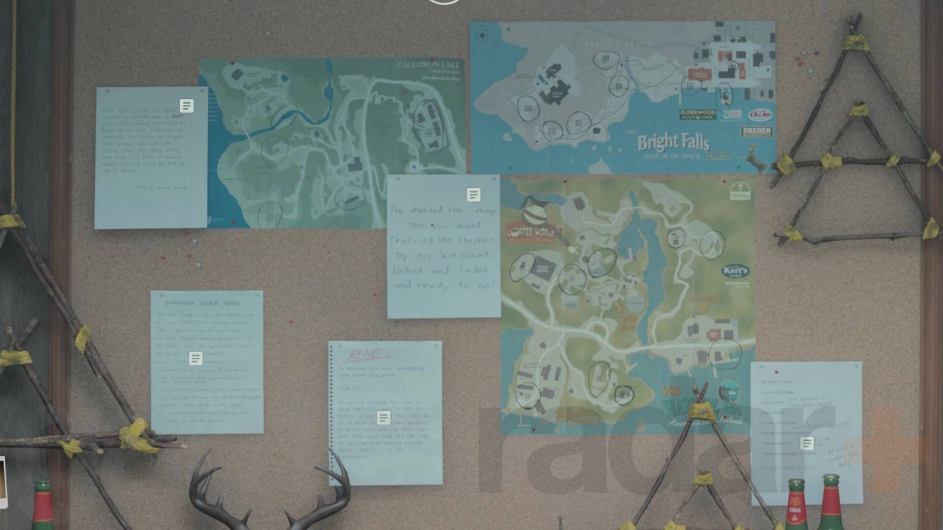 Alan Wake 2 cultus opslagplaats kaart van alle locaties