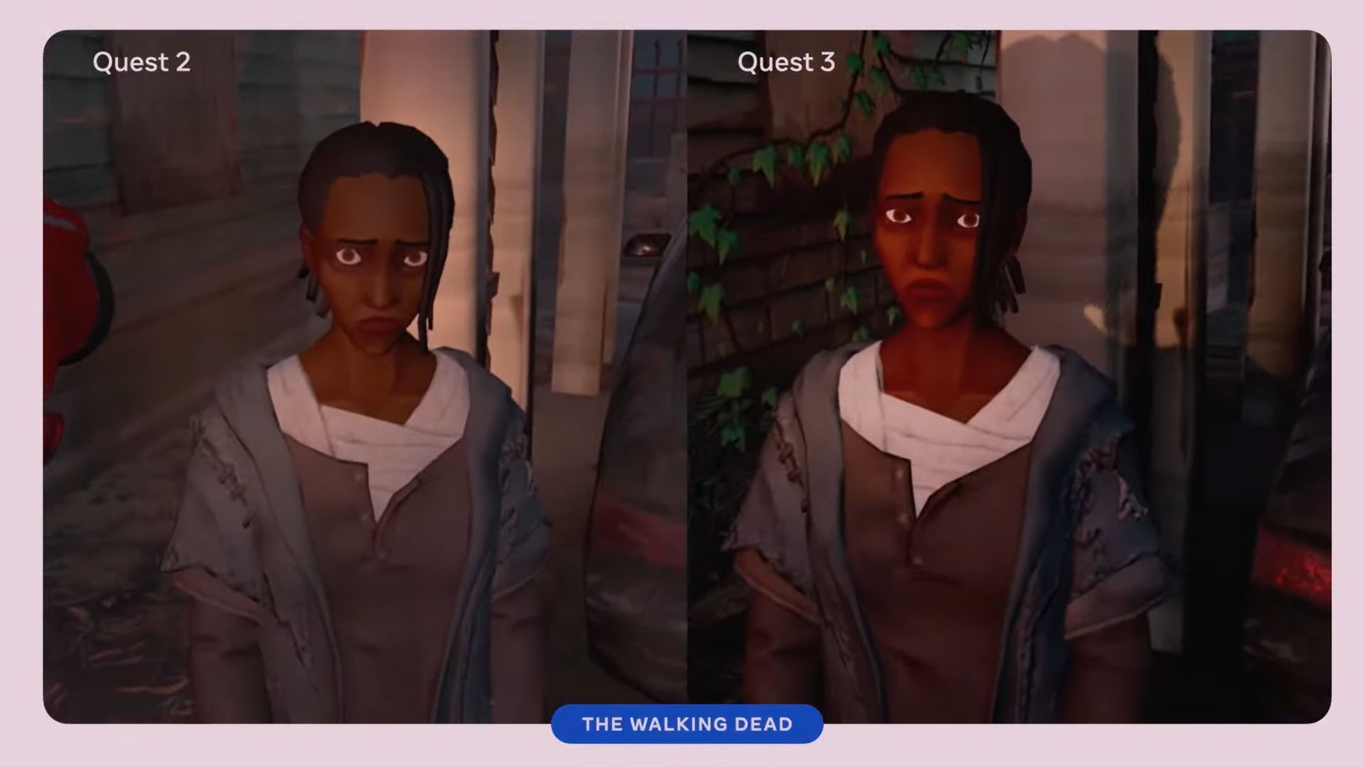 Meta Quest 3:n grafiikkavertailu, jossa Walking Dead VR:ää näytetään