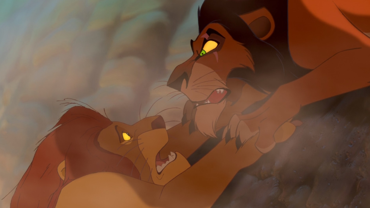 Scar tötet seinen Bruder Mufasa in Der König der Löwen