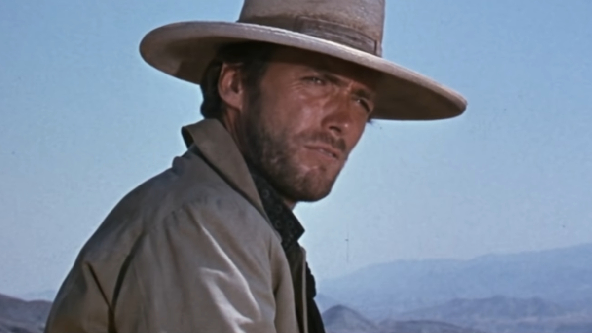 Clint Eastwood a The Good, the Bad and the Ugly című filmben a védjegyévé vált arckifejezésével.