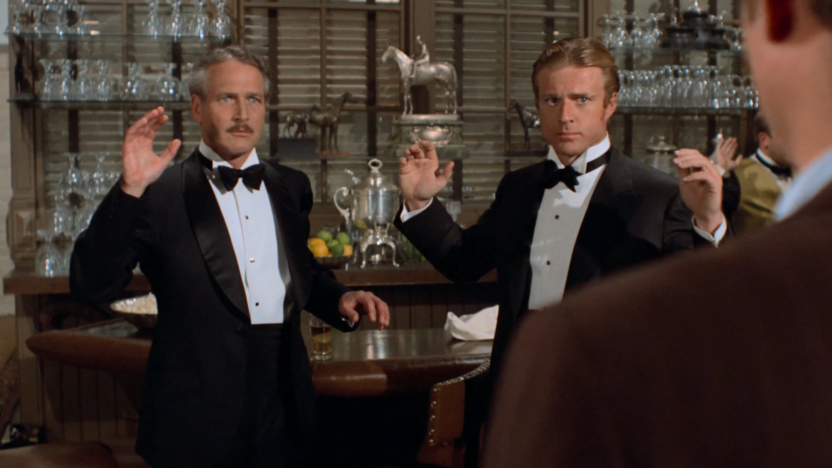 Robert Redford és Paul Newman szmokingban a The Sting című filmben.