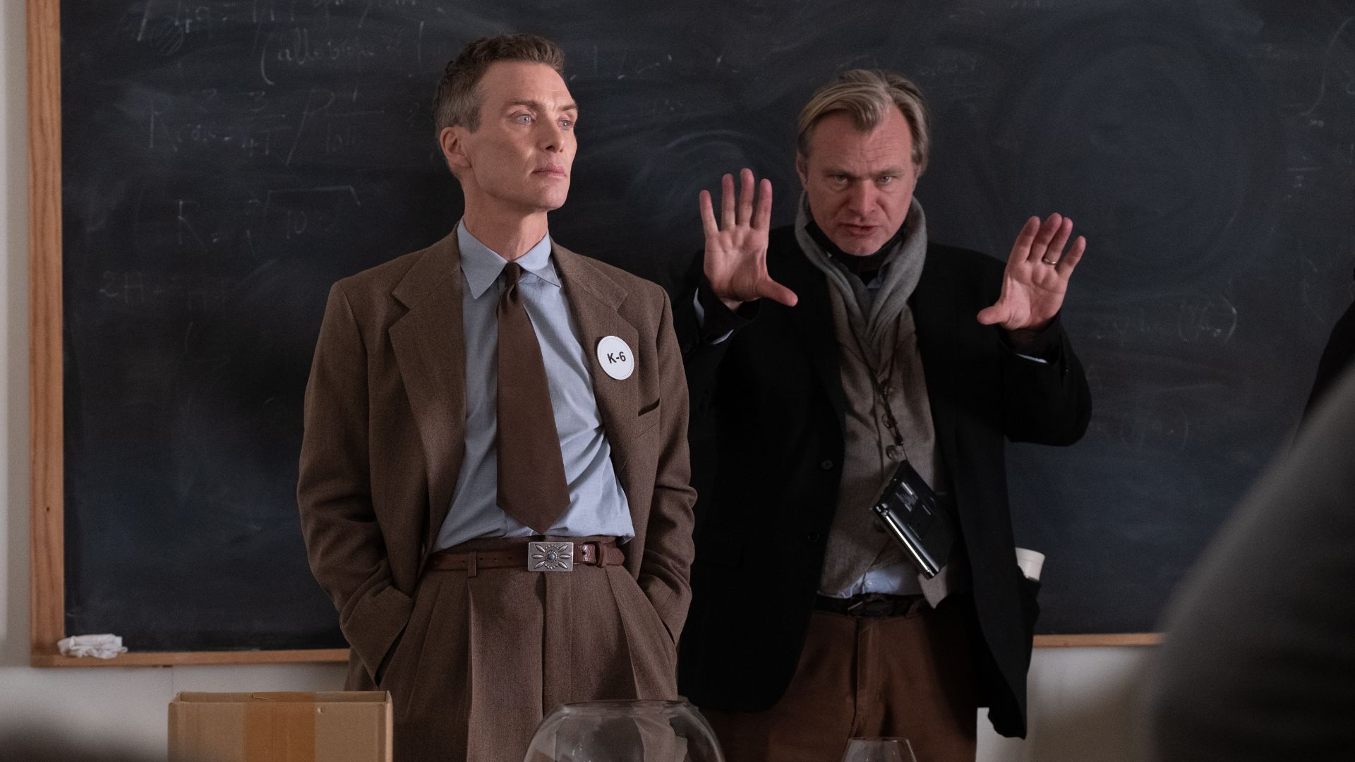 Cillian Murphy a Christopher Nolan na natáčení filmu Oppenheimer