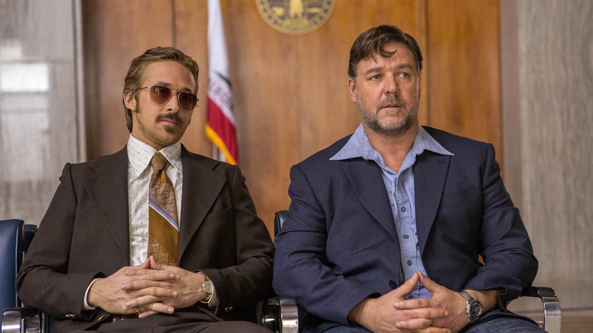 Obrázek z filmu The Nice Guys s Ryanem Goslingem a Russellem Crowem
