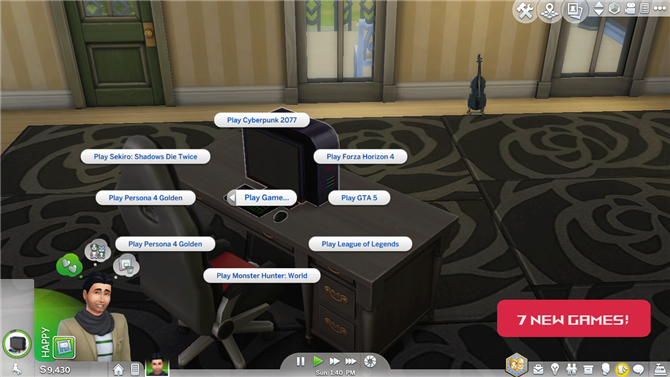 Um menu mostrando todos os jogos disponíveis para os Sims