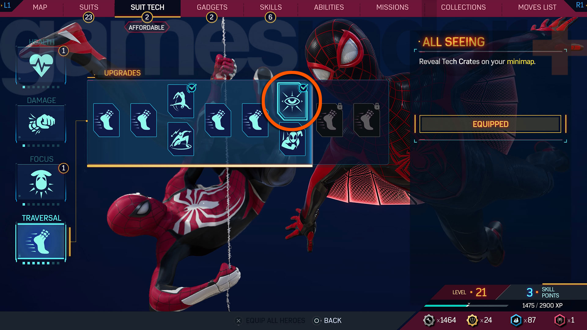 Sbloccare l'aggiornamento tecnico Tuta per vedere tutto per trovare le Casse tecnologiche di Spider-Man 2