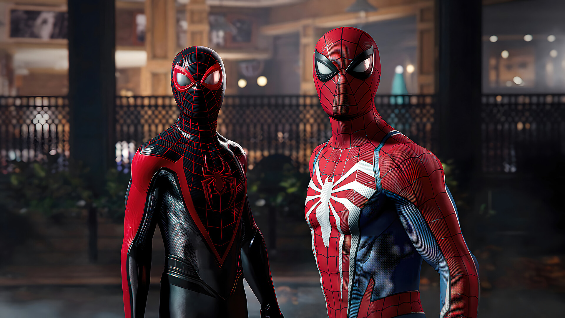 Marvel's Spider-Man 2 لقطة شاشة تُظهر بيتر وأميال في الدعاوى