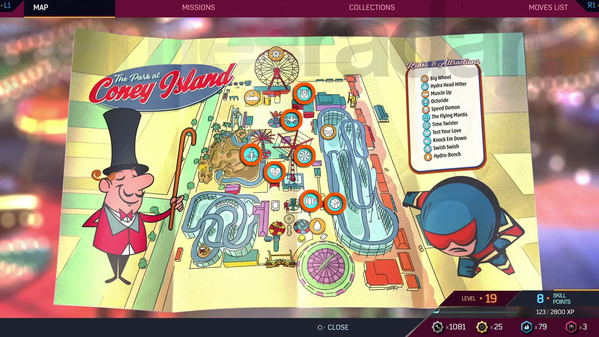 Spider-Man 2 Mappa delle giostre e dei giochi del Luna Park