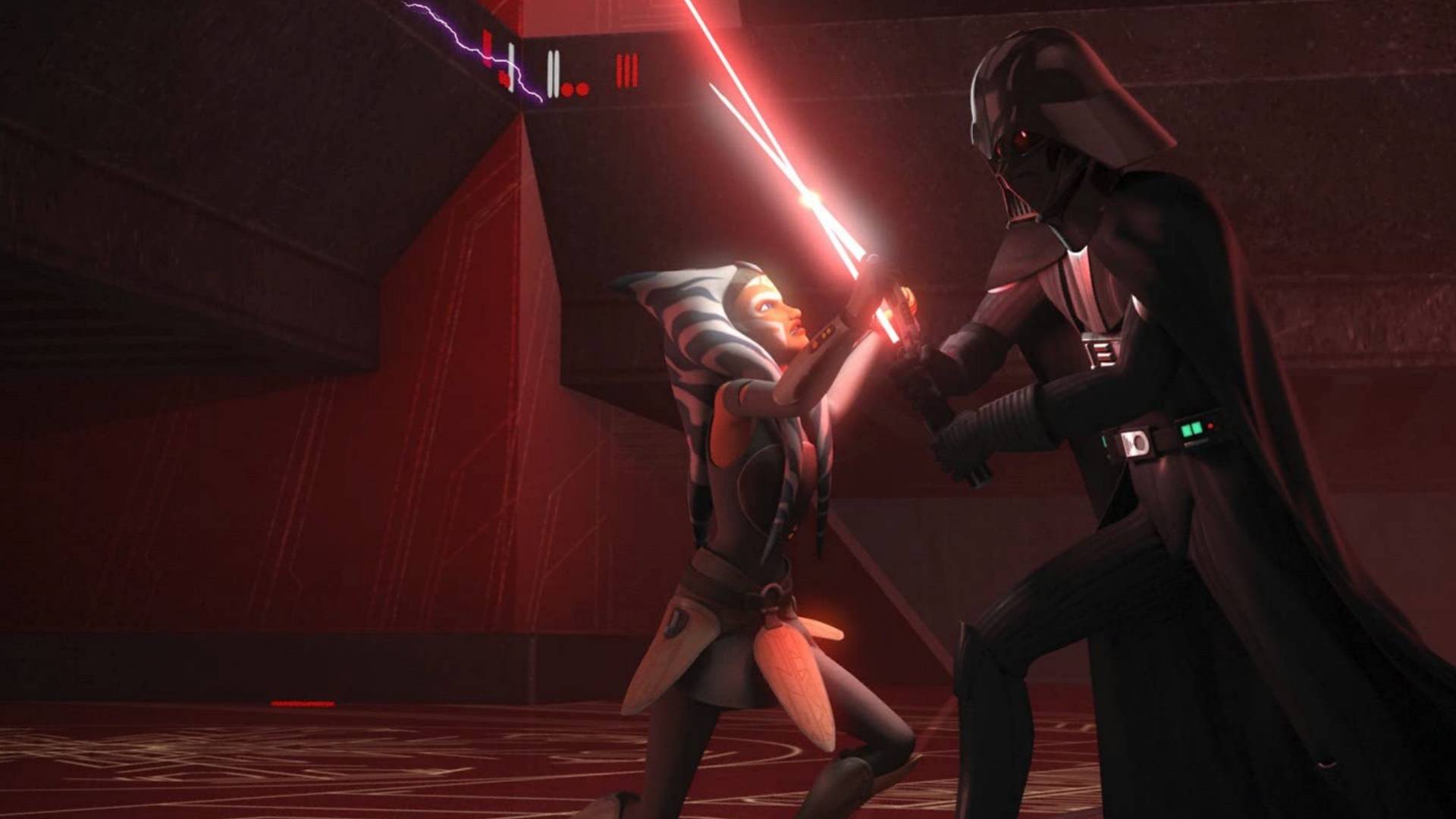 Ahsoka a Darth Vader v seriálu Star Wars Rebels