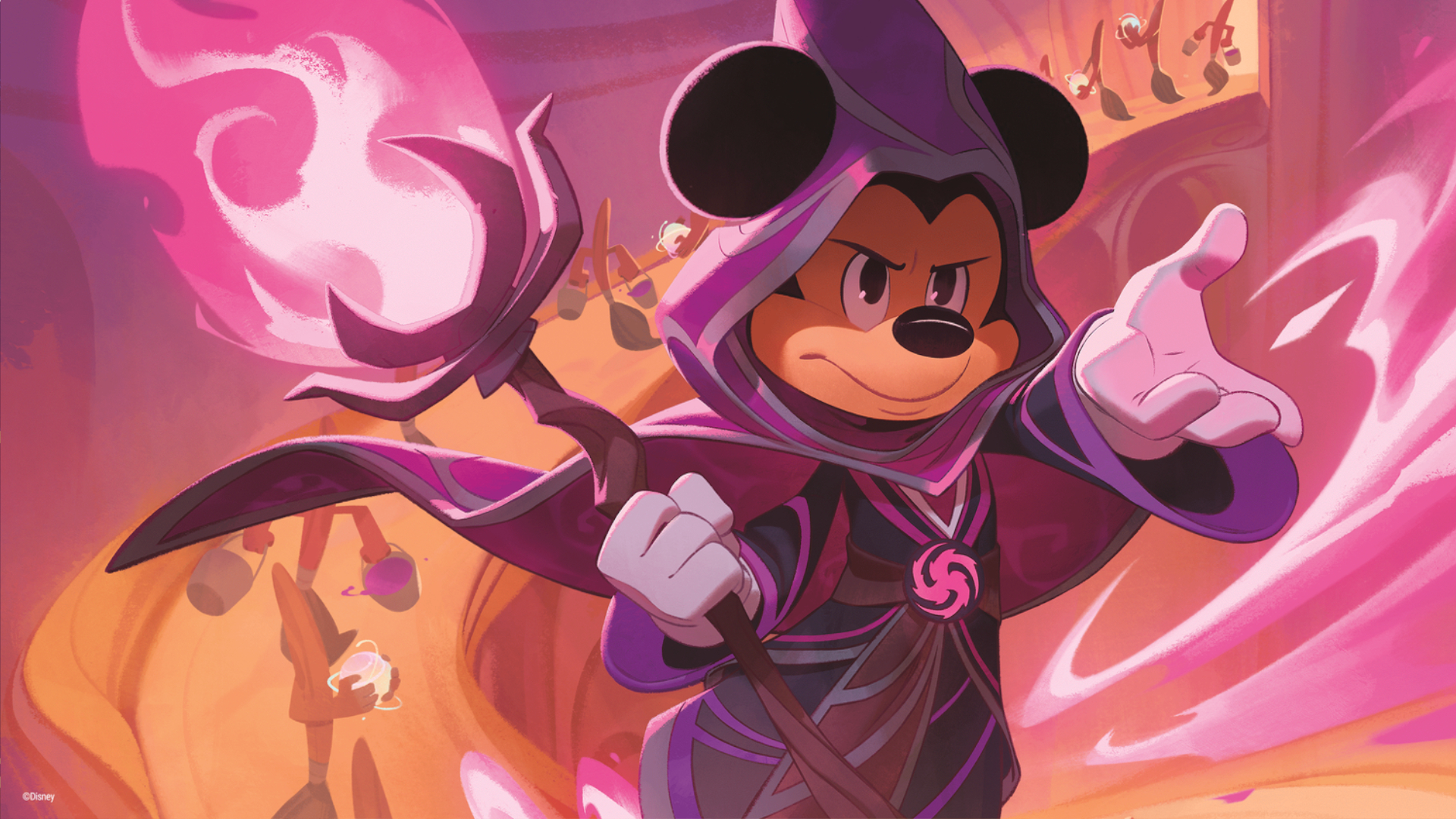 Čaroděj Mickey připravuje kouzlo ve hře Disney Lorcana
