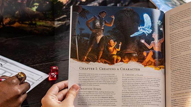 Propagační obrázek sady Dungeons & Dragons Essentials Kit s knihou, kostkami a obrazovkou pro DM