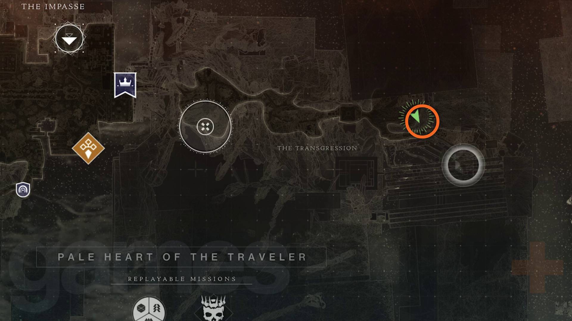 Coleccionable de Destiny 2 Visiones del viajero en el mapa Transgresión